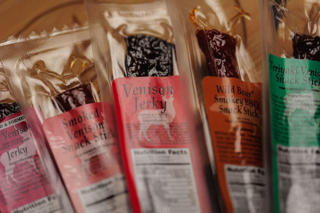 image:image12 Piece Exotic Jerky Variety Pack Great Gift Idea and Unique Flavors REAL Venison Jerky Elk Jerky Buffalo Jerky Wild Boar Jerky Exotic Meat Snacks Variety Pack 12 total oz