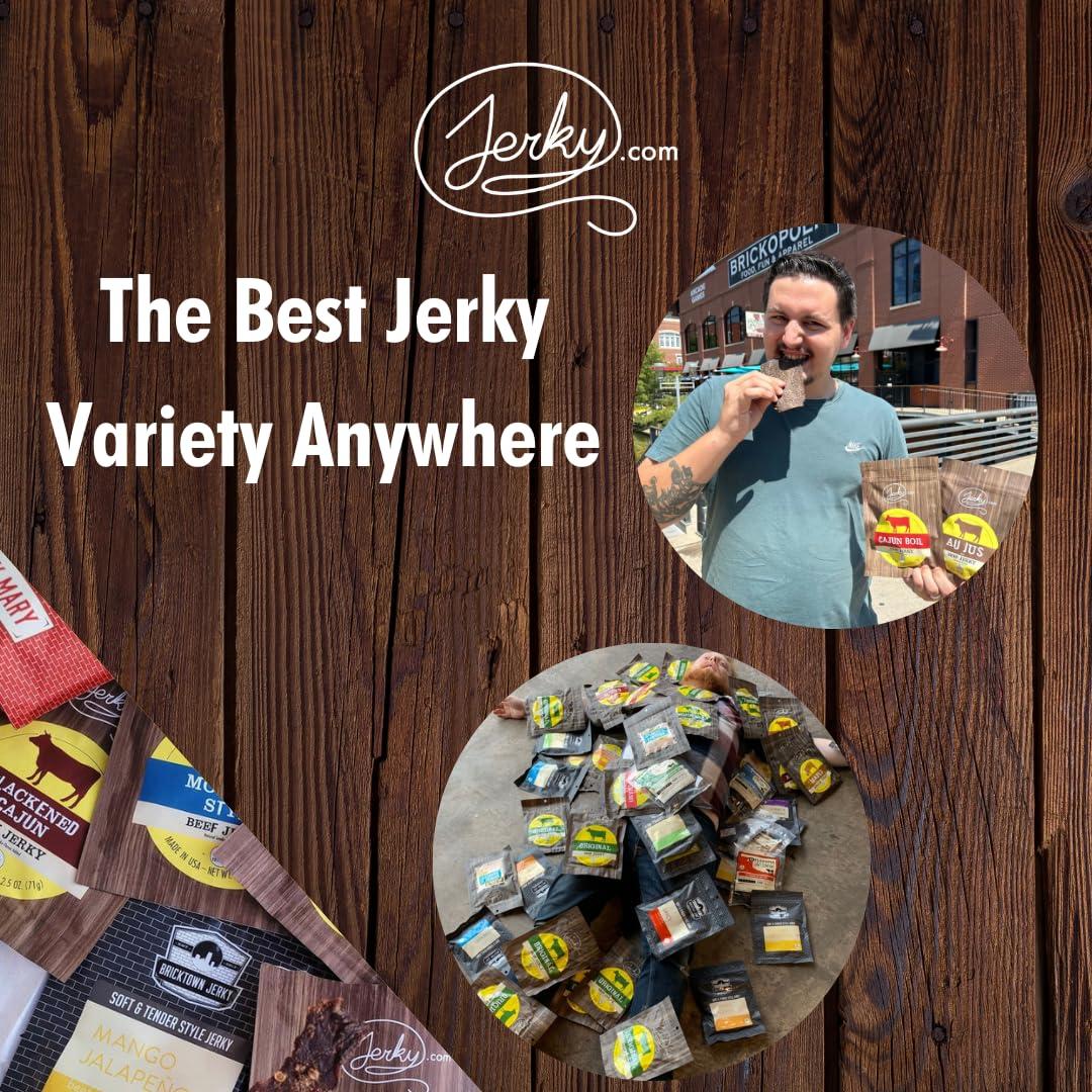 image:imageJerkycom Beef Jerky Combo Featuring Flavors Hot Teriyaki Original Sweet amp Spicy Black Pepper Gourmet Snack Gift for Men 5 Flavors 25 oz bagsBeef Jerky Sampler 8 Flavors 1 oz bags