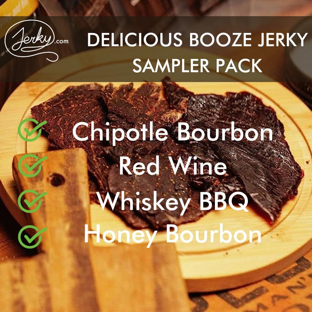 image:imageJerkycom Beef Jerky Combo Featuring Flavors Hot Teriyaki Original Sweet amp Spicy Black Pepper Gourmet Snack Gift for Men 5 Flavors 25 oz bagsBooze Jerky Sampler 4 Flavors 1 oz bags
