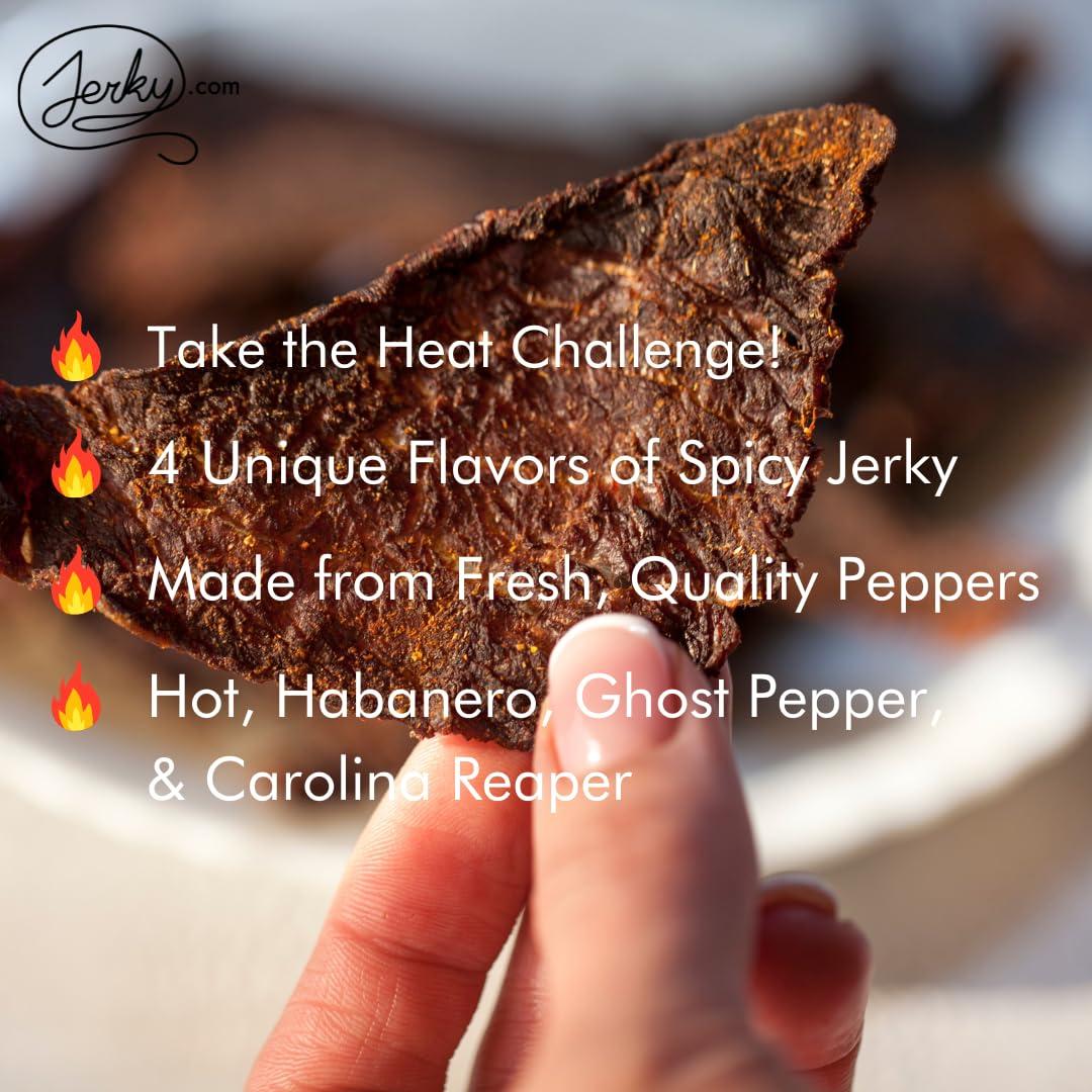 image:imageJerkycom Beef Jerky Combo Featuring Flavors Hot Teriyaki Original Sweet amp Spicy Black Pepper Gourmet Snack Gift for Men 5 Flavors 25 oz bagsHot Jerky Sampler 4 Flavors 1 oz bags