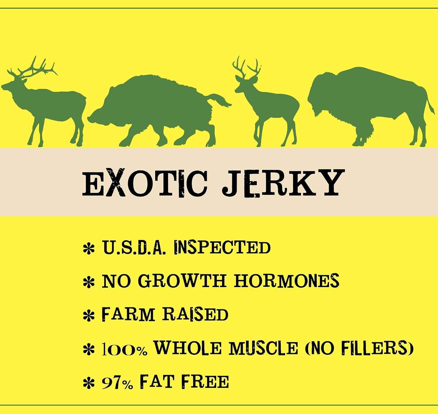 image:imageJerkycom Exotic Jerky Variety Pack 4pc Wild Game Snacks Sampler with Venison Elk Buffalo amp Wild Boar High Protein Keto Exotic Jerky Gifts for Men Gifts for Men amp HuntersExotic Jerky Tester Pack 1 oz bags