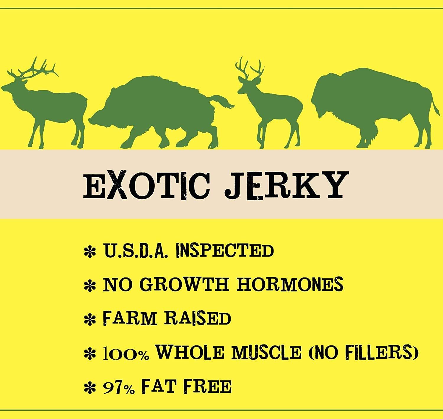 image:imageJerkycom Exotic Jerky Variety Pack 4pc Wild Game Snacks Sampler with Venison Elk Buffalo amp Wild Boar High Protein Keto Exotic Jerky Gifts for Men Gifts for Men amp HuntersExotic Jerky Combo 175 oz bags