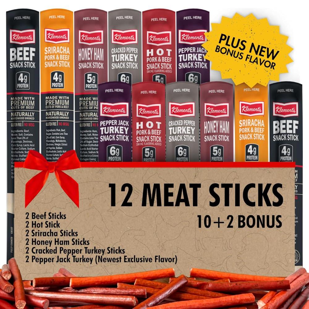image:imageJerkycom 12Pack Meat Stick Variety Pack Includes Bonus Pepper Jack Turkey Sticks Bold Meat amp Snack Sticks Sampler High Protein Low Carb Keto Friendly Turkey Ham Pork Beef Jerky Gifts Valentines Day Gifts for HimVariety Pack