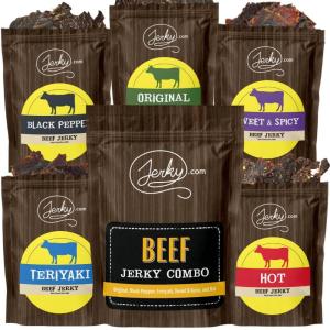 Jerky.com Beef Jerky Combo – Featuring Flavors Hot, Teriyaki, Original, Sweet & Spicy, Black Pepper – Gourmet Snack Gift for Men (5 Flavors – 2.5 oz. bags)(Beef Jerky Combo (5 Flavors – 2.5 oz. bags))