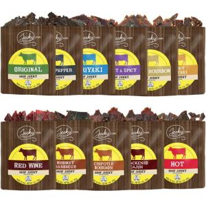 Jerky.com Beef Jerky Combo – Featuring Flavors Hot, Teriyaki, Original, Sweet & Spicy, Black Pepper – Gourmet Snack Gift for Men (5 Flavors – 2.5 oz. bags)(Beef Jerky Sampler (11 Flavors – 1 oz. bags))