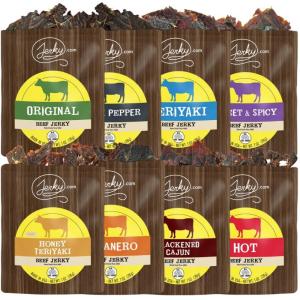 Jerky.com Beef Jerky Combo – Featuring Flavors Hot, Teriyaki, Original, Sweet & Spicy, Black Pepper – Gourmet Snack Gift for Men (5 Flavors – 2.5 oz. bags)(Beef Jerky Sampler (8 Flavors – 1 oz. bags))
