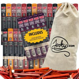 Jerky.com Jerky Gifts for Men | 12 Piece Meat Sticks Sampler with Beef Sticks, Pork, Ham, Sriracha, Turkey | High Protein, Low Carb, Keto Friendly Beef Jerky Snack Pack | Birthday Day Gifts for Men(30 Piece Gift Bag)