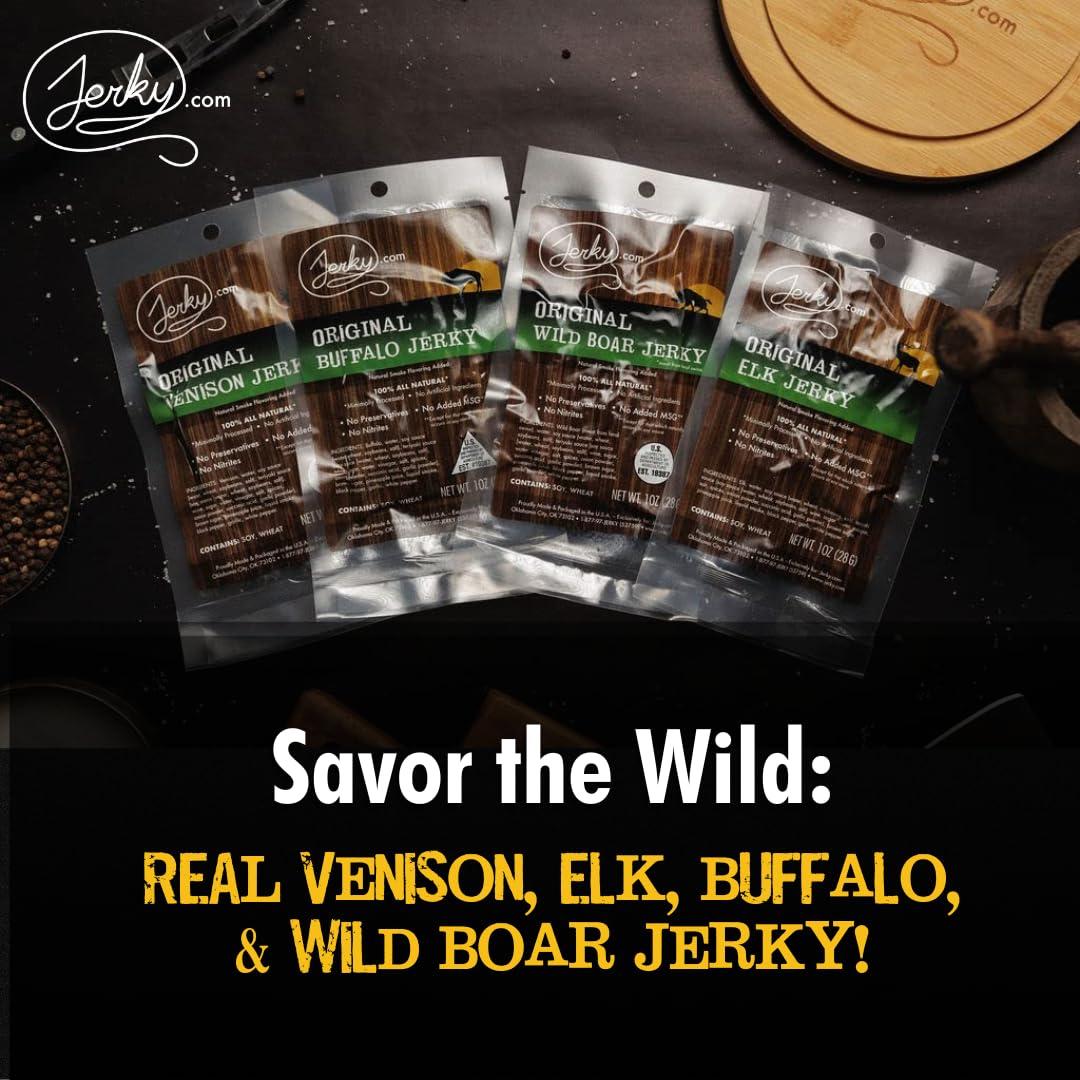 image:imageJerkycom Exotic Jerky Gift Box 8pc Wild Game Exotic Jerky Variety Pack with Venison Elk Wild Boar amp Buffalo High Protein Low Fat Keto Exotic Meat Snacks Jerky Gifts Birthday Gifts for Men8 Piece Exotic Gift Box