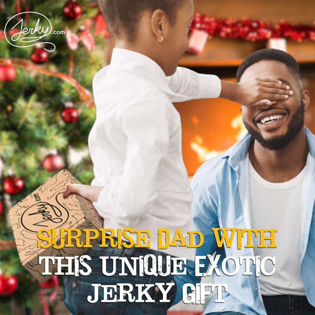 image:imageJerkycom Exotic Jerky Gift Box 8pc Wild Game Exotic Jerky Variety Pack with Venison Elk Wild Boar amp Buffalo High Protein Low Fat Keto Exotic Meat Snacks Jerky Gifts Birthday Gifts for Men8 Piece Exotic Gift Box