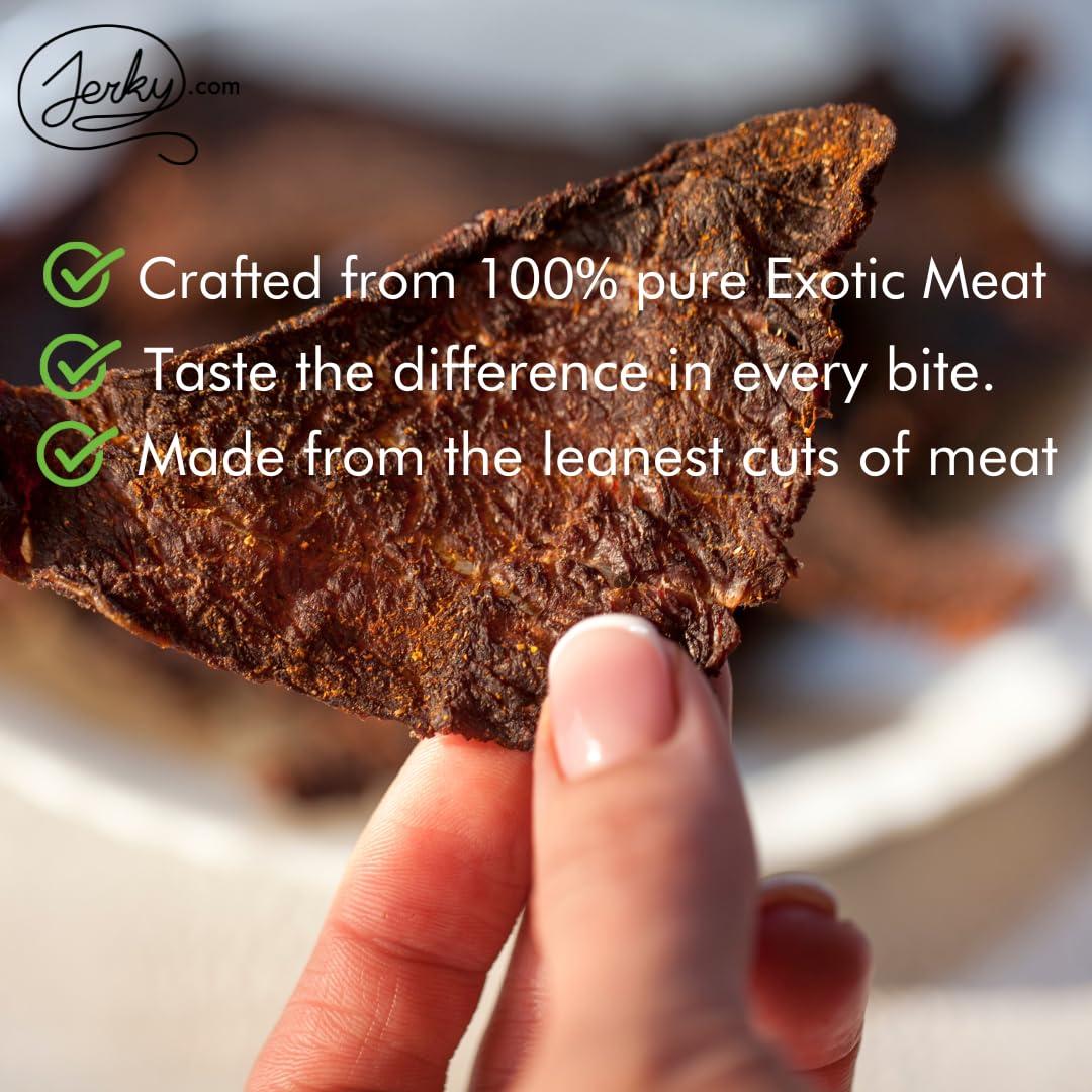 image:imageJerkycom Exotic Jerky Gift Box 8pc Wild Game Exotic Jerky Variety Pack with Venison Elk Wild Boar amp Buffalo High Protein Low Fat Keto Exotic Meat Snacks Jerky Gifts Birthday Gifts for Men8 Piece Exotic Gift Box