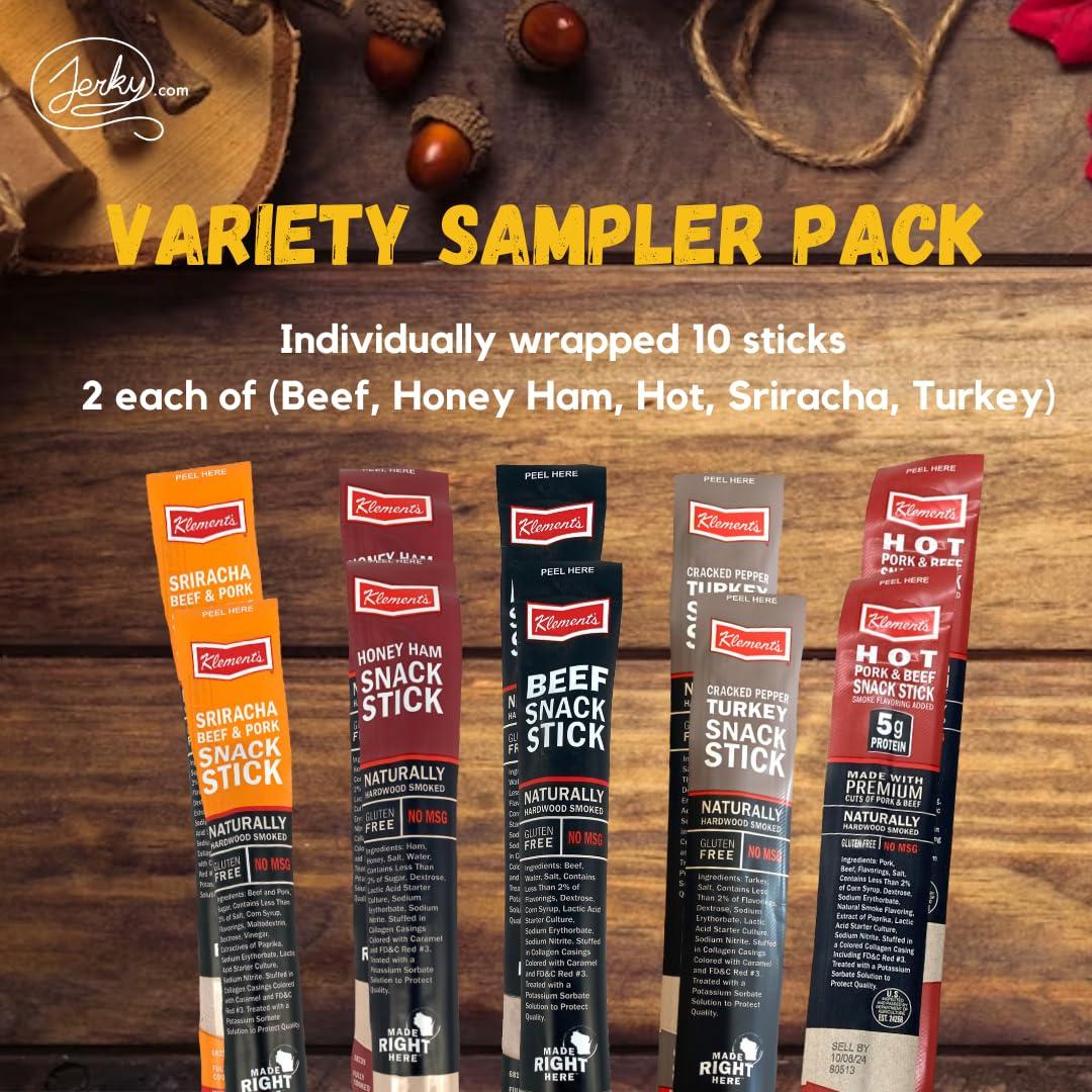 image:imageJerkycom Meat amp Cheese Sticks Sampler 26pc Meat Sticks Variety Pack with Beef Sticks Pork Turkey Ham amp Cheese High Protein GlutenFree Low Carb Meat Sticks individually wrapped Beef jerky Gift for MenVariety Sampler 10 Pack
