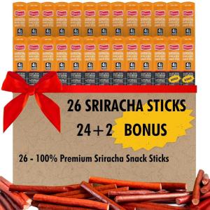 Jerky.com 30-Pack Jerky Variety Pack Meat Sticks – Low Carb, High Protein Snacks | Keto Friendly, Gluten Free | Bonus Includes Exclusive Flavor | Turkey, Ham, Pork & Beef Sticks Jerky Gifts | Birthday Day Gifts for Men(Sriracha Sticks)