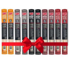 Jerky.com Meat & Cheese Sticks Sampler | 26pc Meat Sticks Variety Pack with Beef Sticks, Pork, Turkey, Ham & Cheese | High Protein, Gluten-Free, Low Carb Meat Sticks individually wrapped | Beef jerky Gift for Men(Variety Sampler – 10 Pack)