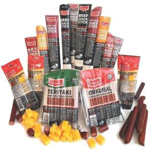 Jerky.com Meat & Cheese Sticks Sampler | 26pc Meat Sticks Variety Pack with Beef Sticks, Pork, Turkey, Ham & Cheese | High Protein, Gluten-Free, Low Carb Meat Sticks individually wrapped | Beef jerky Gift for Men(Mega Meat & Cheese Sampler)