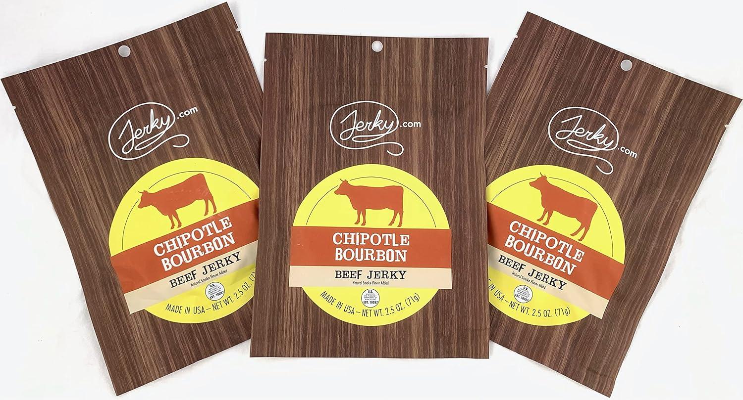 image:imageJerkycom All Natural Chipotle Bourbon Beef Jerky No Added Preservatives No MSG or Nitrates Smoky BourbonInfused Heat 100 Lean Beef 25 Ounce Pack of 1Chipotle Bourbon