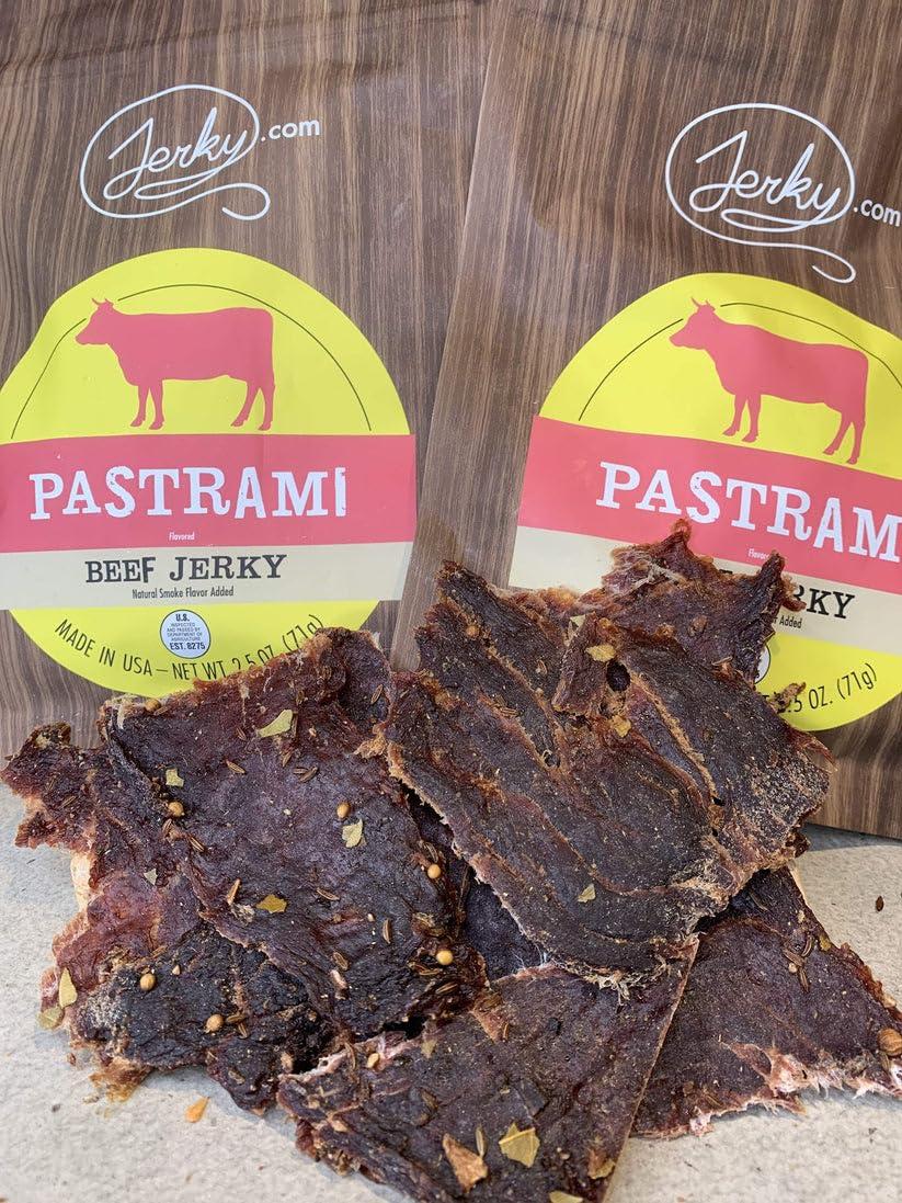image:imageJerkycom All Natural Chipotle Bourbon Beef Jerky No Added Preservatives No MSG or Nitrates Smoky BourbonInfused Heat 100 Lean Beef 25 Ounce Pack of 1Pastrami