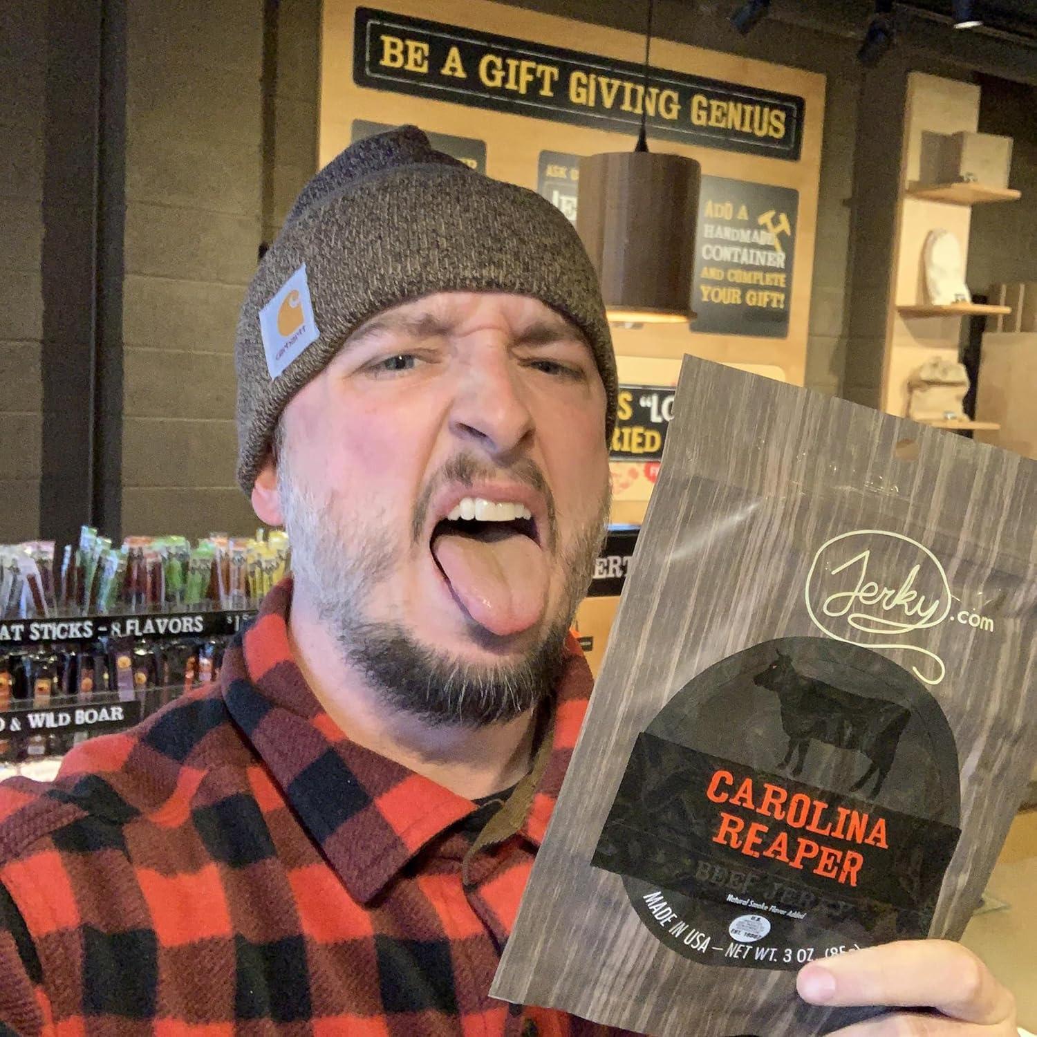 image:imageJerkycom All Natural Chipotle Bourbon Beef Jerky No Added Preservatives No MSG or Nitrates Smoky BourbonInfused Heat 100 Lean Beef 25 Ounce Pack of 1Carolina Reaper