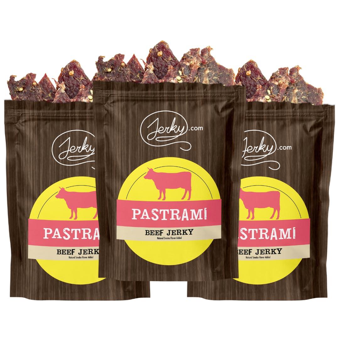 image:imageJerkycom All Natural Chipotle Bourbon Beef Jerky No Added Preservatives No MSG or Nitrates Smoky BourbonInfused Heat 100 Lean Beef 25 Ounce Pack of 1Pastrami