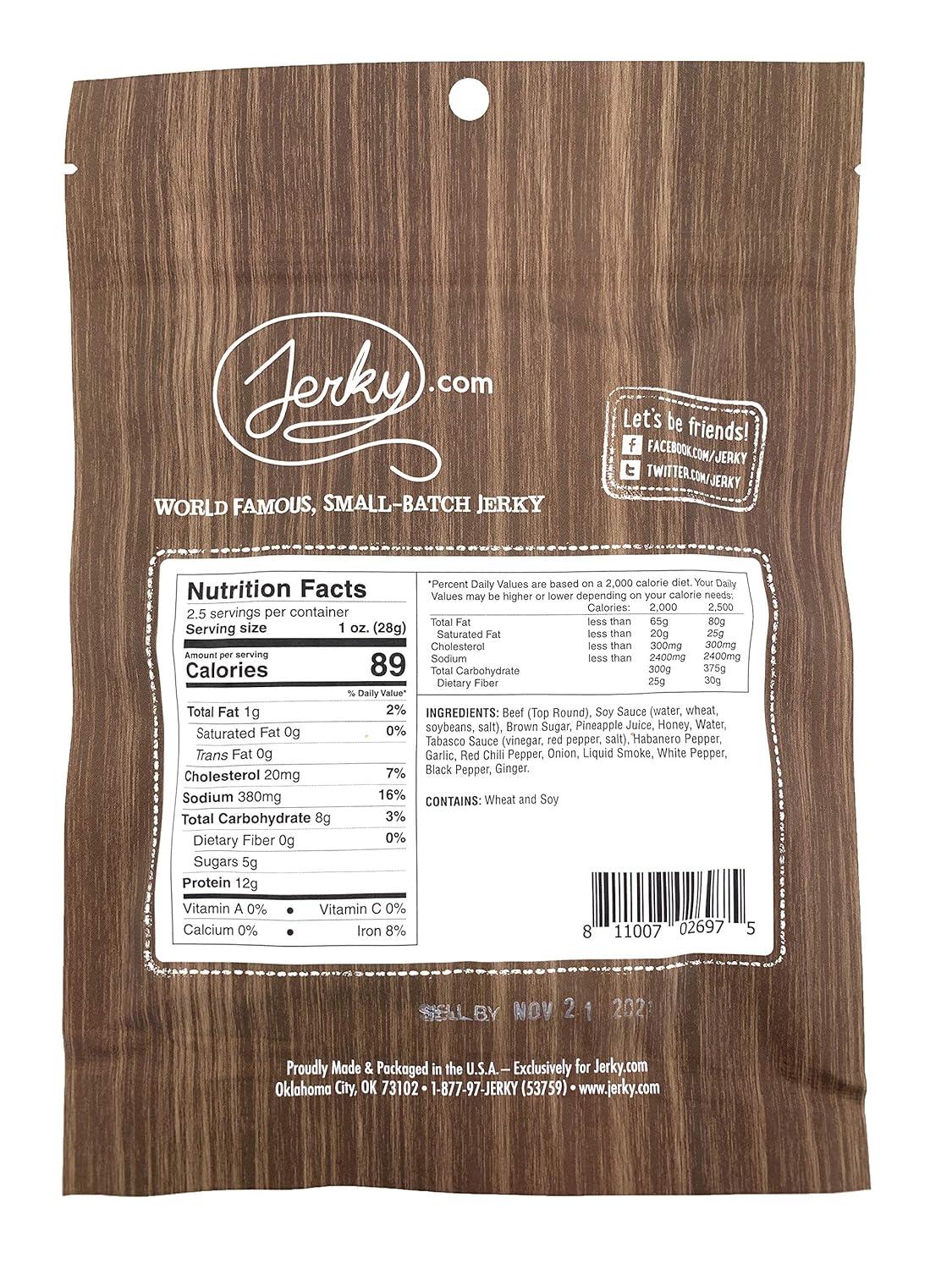 image:imageJerkycom All Natural Chipotle Bourbon Beef Jerky No Added Preservatives No MSG or Nitrates Smoky BourbonInfused Heat 100 Lean Beef 25 Ounce Pack of 1Habanero