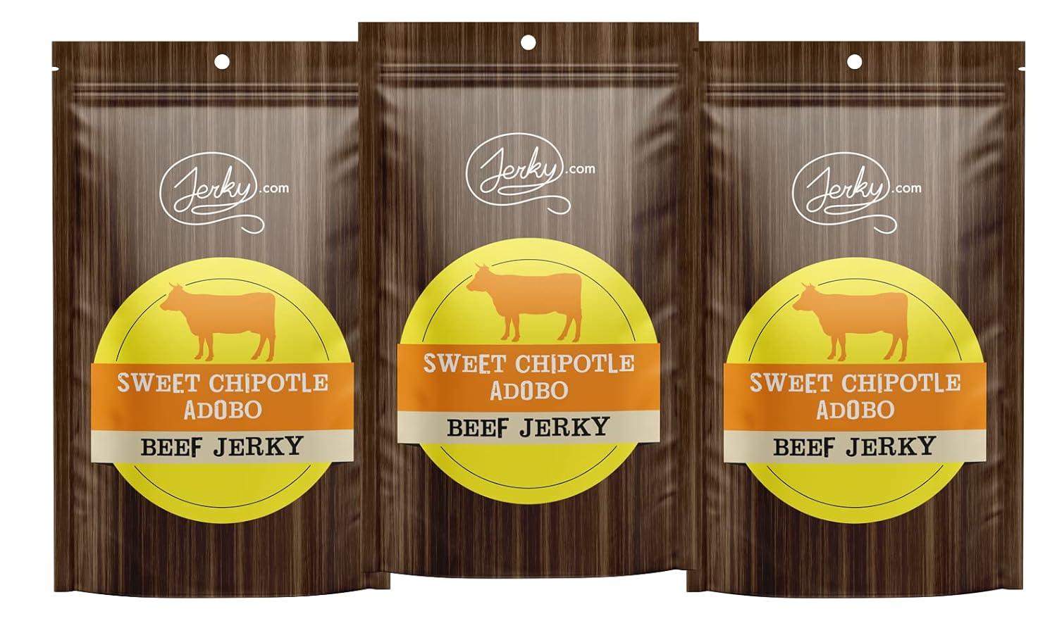 image:imageJerkycom All Natural Chipotle Bourbon Beef Jerky No Added Preservatives No MSG or Nitrates Smoky BourbonInfused Heat 100 Lean Beef 25 Ounce Pack of 1Sweet Chipotle Adobo