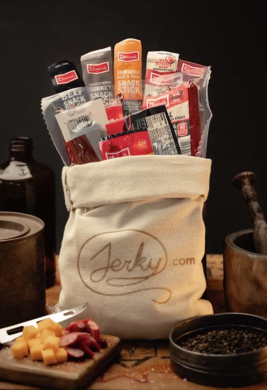 image:imageJerkycom XXL Beef Jerky amp Meat Sticks Variety Pack 52 Piece Gift Basket with Beef Sticks Pork Turkey Ham amp Cheese Over 2 lbs of High Protein Meat Snacks Jerky Gifts Birthday Gifts for Men52 Piece Gift Bag