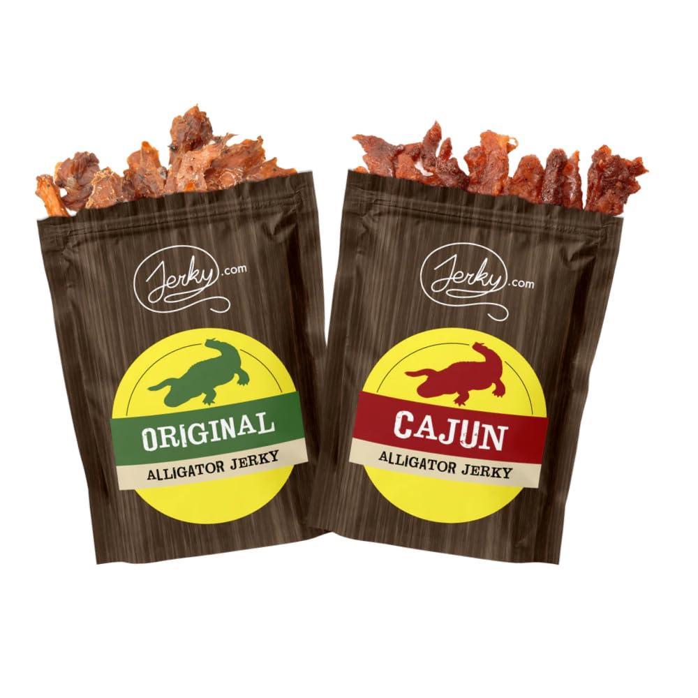 image:imageJerkycom Alligator Exotic Jerky Variety Pack  Original amp Cajun Flavors  High Protein Low Fat Exotic Snacks 175oz Pack of 2