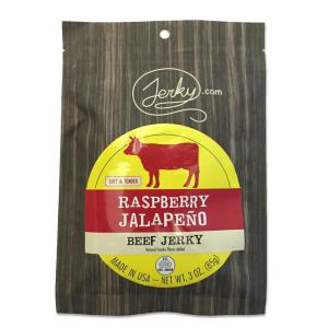 Jerky.com All Natural Chipotle Bourbon Beef Jerky – No Added Preservatives, No MSG or Nitrates – Smoky, Bourbon-Infused Heat, 100% Lean Beef (2.5 Ounce, Pack of 1)(Raspberry Jalapeno)
