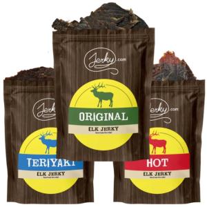 Jerky.com Exotic Cajun Alligator Jerky – Wild Game Meat Snacks, Exotic Snacks, High-Protein, All-Natural, No Added Preservatives – Healthy Snacks for Adults – 1.75 oz. (Pack of 1)(Elk Jerky Sampler (3 Flavors))