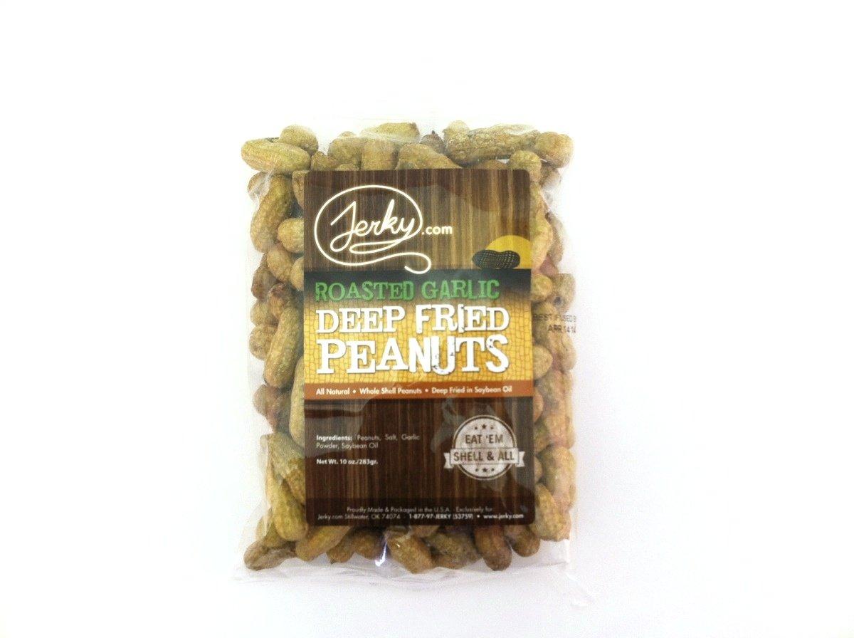 image:imageJerkycom Deep Fried Peanuts in Shell Sampler 3 Pack Gourmet Flavors Include Salted Roasted Garlic Spicy Hot Peanuts in Shell for Human USA Grown Perfect Snack Food 30oz TotalRoasted Garlic