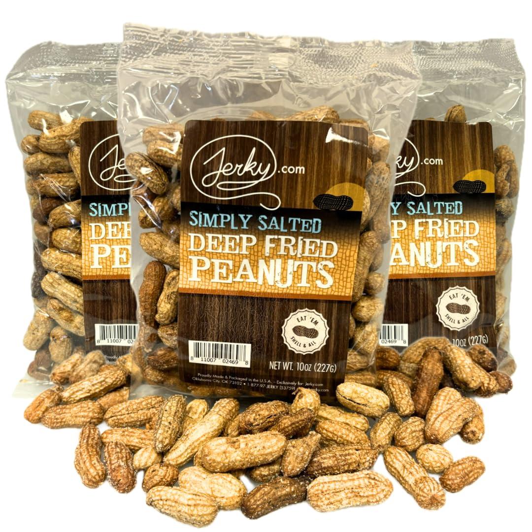 image:imageJerkycom Deep Fried Peanuts in Shell Sampler 3 Pack Gourmet Flavors Include Salted Roasted Garlic Spicy Hot Peanuts in Shell for Human USA Grown Perfect Snack Food 30oz TotalSimply Salted