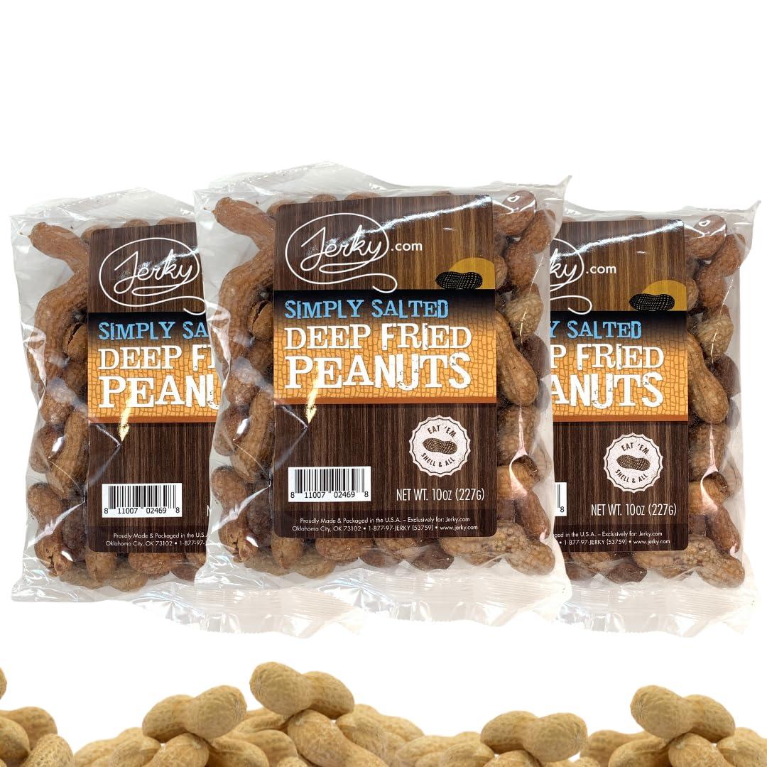 image:imageJerkycom Deep Fried Peanuts in Shell Sampler 3 Pack Gourmet Flavors Include Salted Roasted Garlic Spicy Hot Peanuts in Shell for Human USA Grown Perfect Snack Food 30oz TotalSimply Salted