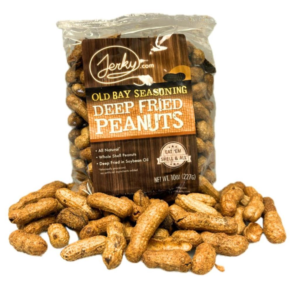 image:imageJerkycom Deep Fried Peanuts in Shell Sampler 3 Pack Gourmet Flavors Include Salted Roasted Garlic Spicy Hot Peanuts in Shell for Human USA Grown Perfect Snack Food 30oz TotalOld Bay Seasoning