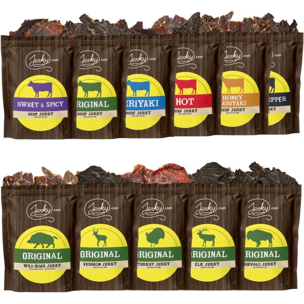 image:imageJerky Lovers Combo Best Beef Jerky VARIETY PACK 11 Types of All Natural Jerky Including Beef Turkey Buffalo Venison Elk and Boar 27 total oz