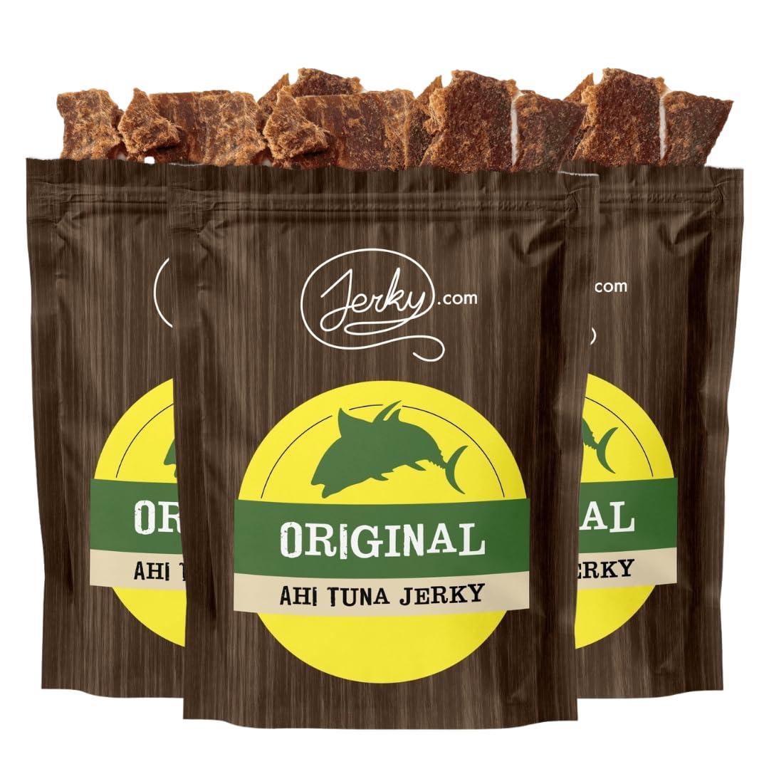 image:imageOriginal All Natural Rainbow Trout Jerky The Freshest and Best Trout Jerky on the Market 100 Whole Muscle Rainbow Trout No Added Preservatives No Added Nitrates and No Added MSG 175 oz bagAhi Tuna