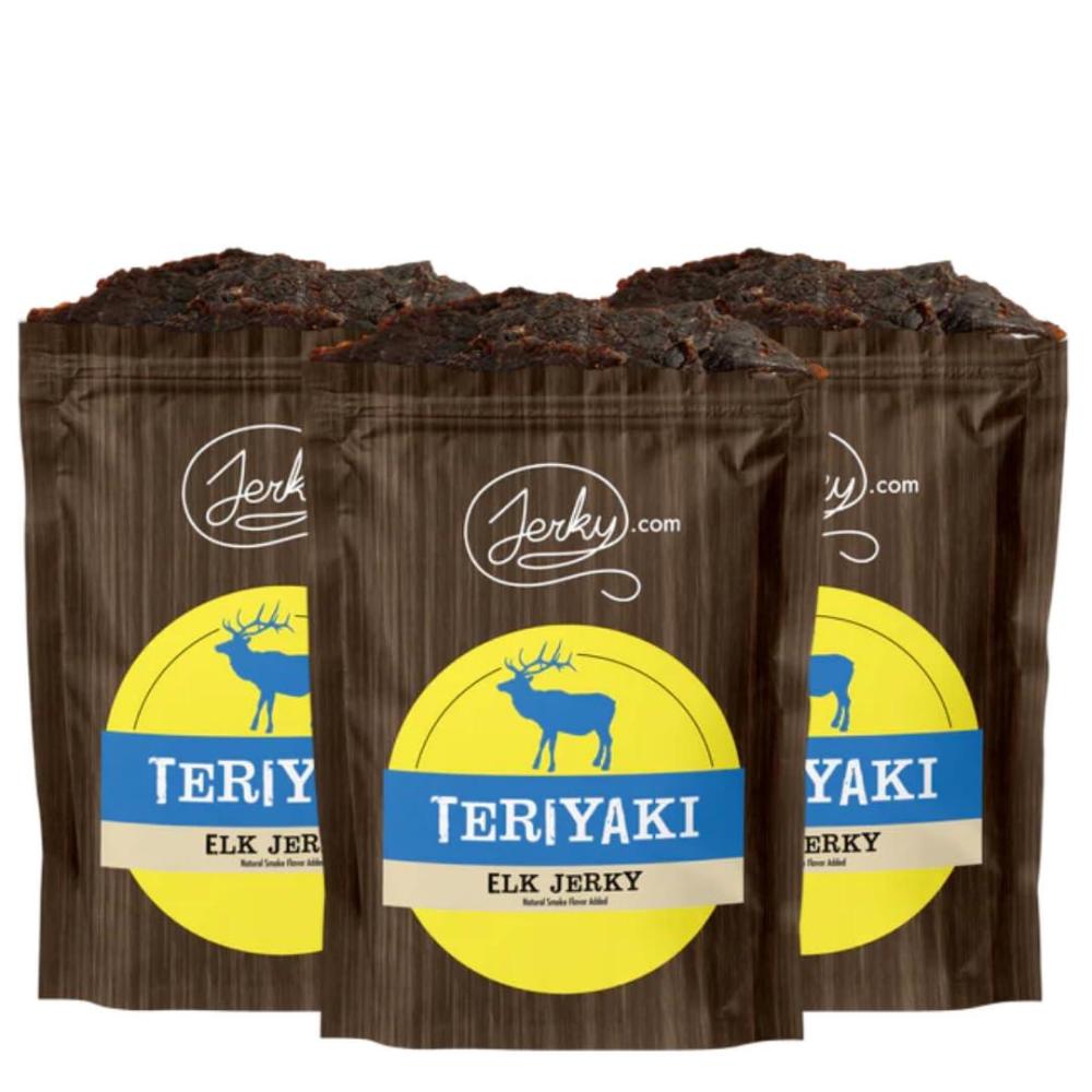 image:imageJerkycoms Exotic Teriyaki Elk Jerky  Wild Game Meat Snacks Exotic Snacks HighProtein AllNatural No Added Preservatives  Healthy Snacks for Adults  175 oz Pack of 3