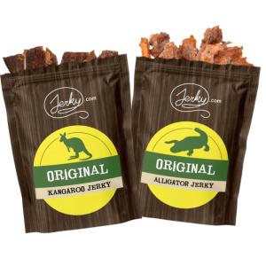 Jerky.com Exotic 2 Flavors Original Alligator Jerky & Orginal Kangaroo Jerky – Wild Game Meat Snacks, Exotic Snacks, High-Protein – Healthy Snacks for Adults – 2 oz. (Pack of 2)