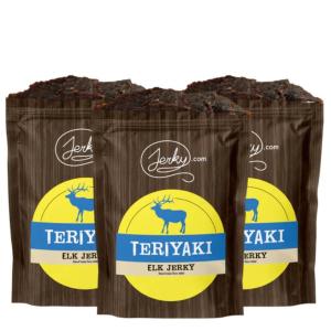 Jerky.com’s Exotic Teriyaki Elk Jerky – Wild Game Meat Snacks, Exotic Snacks, High-Protein, All-Natural, No Added Preservatives – Healthy Snacks for Adults – 1.75 oz. (Pack of 3)